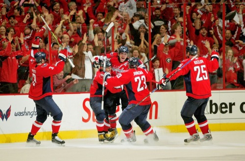 Ovechkin celebrates hat trick against penguins in game 2 victory may 4, 2009
